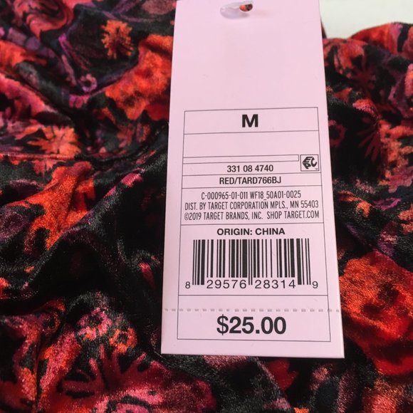 Women Wild Fable Spaghetti Strap Floral Red Crushed Velvet Mini Dress NWT  - M - Picture 6 of 6